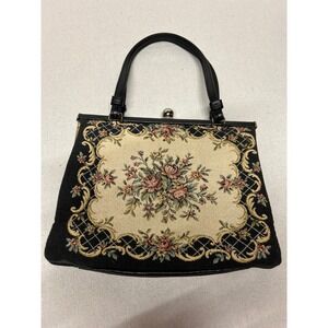 Vintage WALBORG Tapestry Handbag Floral Kiss Lock Frame Clutch Made in W Germany